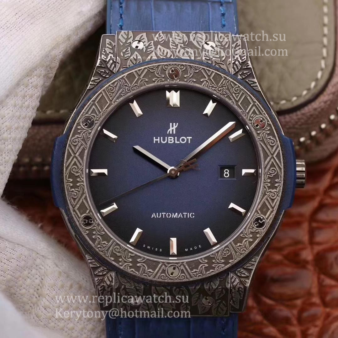 Shop Hublot Classic Fusion Arturo Fuente Limited Edition 511.NX.6670.LR.OPX17 SRF Titanium Blue Dial 2892